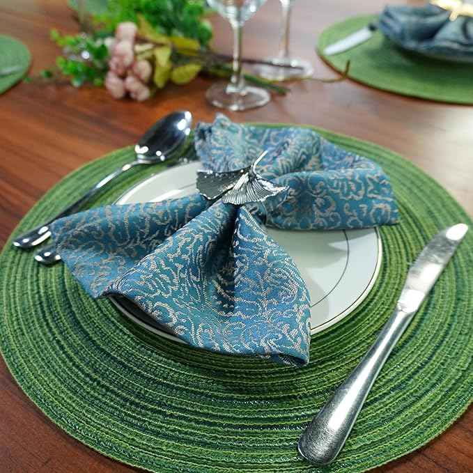 Red-A, Placemats, Round Placemats for Dining Table Set of 8 Woven Heat Resistant Non-Slip Kitchen Table Mats Diameter 14 Inch(Hunter Green)
