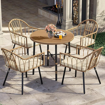 YITAHOME Patio Dining Set with Umbrella Hole for 4, Wicker 5pcs Outdoor Dining Set, Rattan Patio Dining Furniture Sets, Outdoor Table and Chairs Set for Patio Backyard Balcony Garden