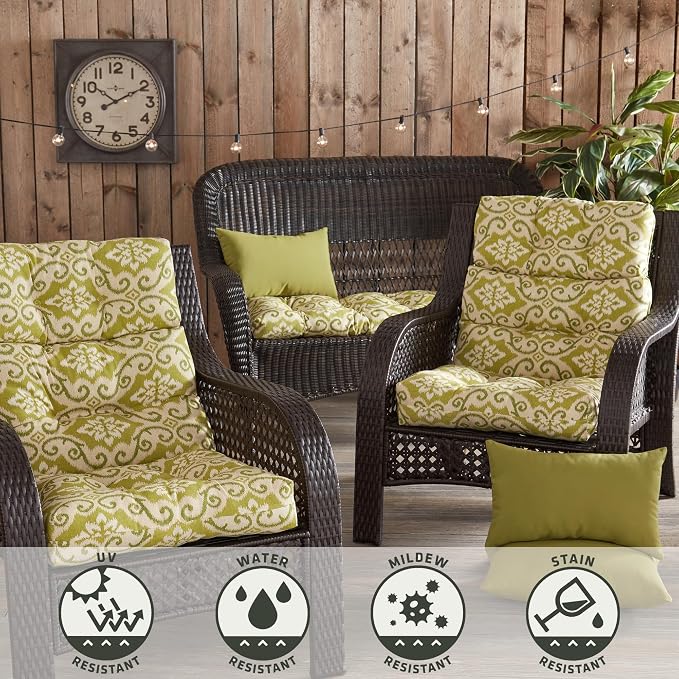 Greendale Home Fashions Outdoor 44 x 22-inch High Back Chair Cushion, Set of 1, Avocado