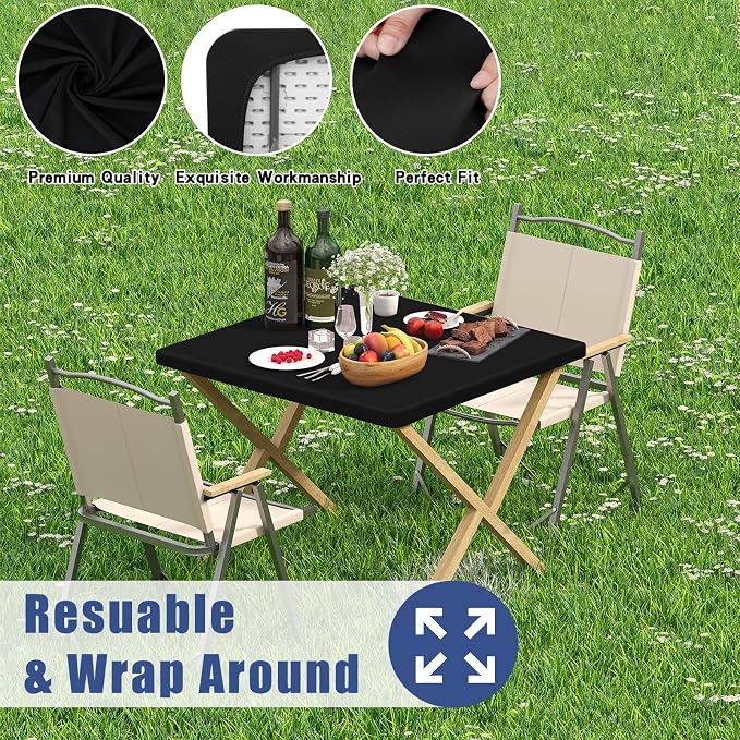 Moosfor 2 Pack Square Spandex Fitted Table Cloth, Elastic Tablecloth | Washable Picnic Table Cover, Stretch Waterproof Table cloths for Party, Patio, Dining, Kitchen, 42" x 42", Black