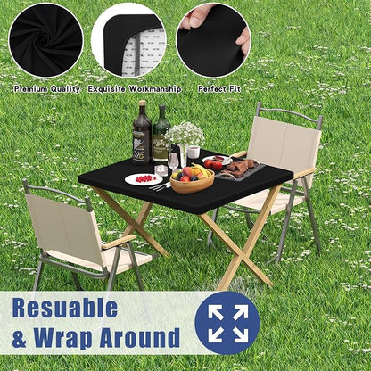 Moosfor Spandex Square Table Cloth, Elastic Fitted Tablecloths for Picnic, Stretch Washable Patio Table Cover for Outdoor, Camping, Banquet and Parties (Black, 42"x42")
