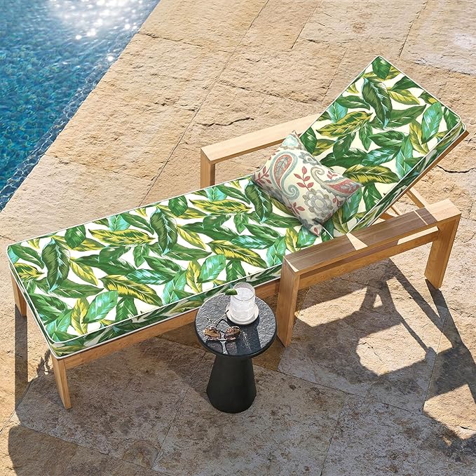 LVTXIII Outdoor Chaise Lounge Cushion 72x21x3 Inch, Water-Repellent Patio Seat Cushion with Ties & Hidden Zipper, Thick Foam Pad for Lawn Chair, Poolside, Patio Furniture, Lush Leaf Jungle