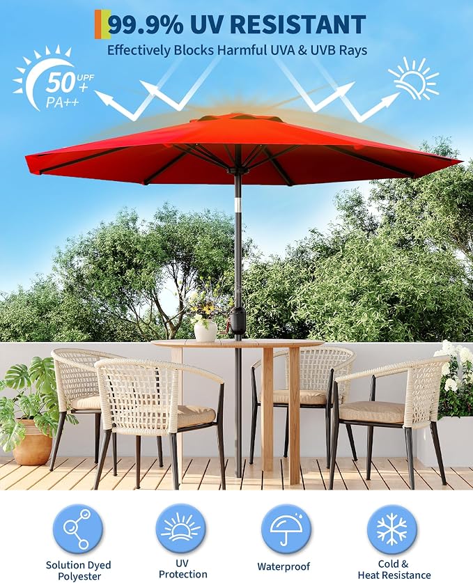 GarveeLife 9 ft Patio Umbrella, Outdoor Table Market Umbrella