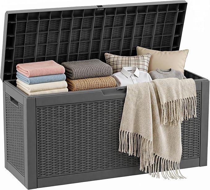 70 Gallon Waterproof Outdoor Storage Box,Deck Boxs for Outdoor and Indoor Use,Deck Storage Box for Picnic Supplies,Gardening Tools,Lockable and Easy to Install(Black)