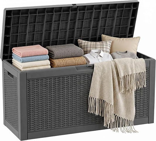 70 Gallon Waterproof Outdoor Storage Box,Deck Boxs for Outdoor and Indoor Use,Deck Storage Box for Picnic Supplies,Gardening Tools,Lockable and Easy to Install(Black)