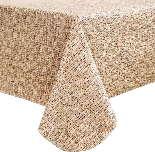 Walrus Heavy Duty Vinyl Tablecloth with Flannel Backing Waterproof Oil-Proof Plastic Table Cloth Stain-Resistant Wipeable Rectangle or Square Table Cover for Indoor and Outdoor (Weave, 52X70 Inch)