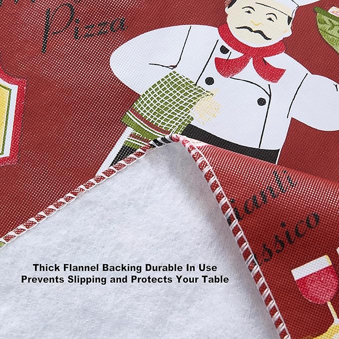 Newbridge 52 x 52 Inch Rectangle Vinyl Tablecloth with Flannel Backing, Italian Red Bistro Chef, Novelty Chef Indoor Outdoor Waterproof Table Cover for Picnic, Barbecue, Patio and Kitchen Dining