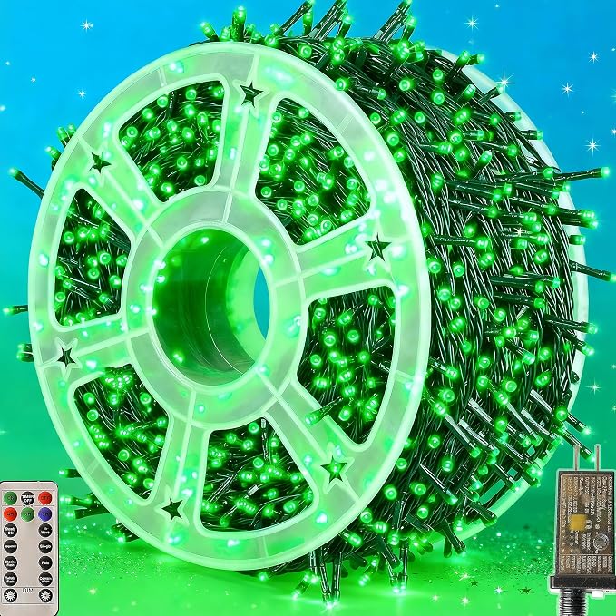 500LED Outdoor Christmas Lights, 164FT String Lights (Green) | IP44 Waterproof,8 Modes,Remote control 3 Timers & Memory Function, Ideal Indoor & Outdoor Christmas Tree Holiday Decorations