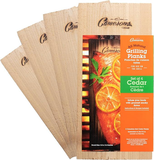 Camerons Cedar Grilling Planks - 4 Pack (5.5"x11.5") - Premium Natural Cedar Wood - Easily Infuse Smoky Flavor into BBQ Salmon, Fish, Meat, Veggies, and More - Sourced in the USA - Grilling Gift Idea