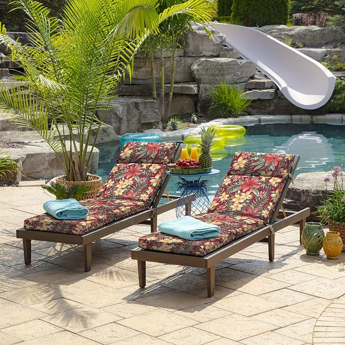 Arden Outdoor Chaise Cushion, 21 in x 72 in, Weather-Proof, Rain-Proof, Fade Resistant Patio Cushion for Chaise Lounger Ruby Clarissa | Lounge Cushion, Weather-Proof, Rain-Proof, Fade Resistant for Chaise Lounger, Mold and Mildew Resistant
