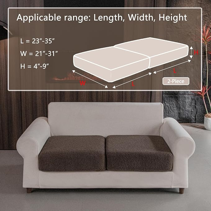 OHSIO Couch Cushion Covers for Sectional Sofa, Stretch Soft Sofa Slipcovers Washable Wear-Resistant Universal Furniture Protector for Living Room(2 Seaters Covers, Brown)