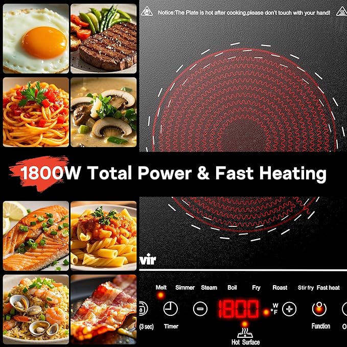 Single Burner Electric Cooktop, Portable Electric Stove One Burner, 1800W Ceramic Cooktop with Touch Control, Child Safety Lock, 4 Hour Timer, Overheat Protection, 110V - 120V Plug in
