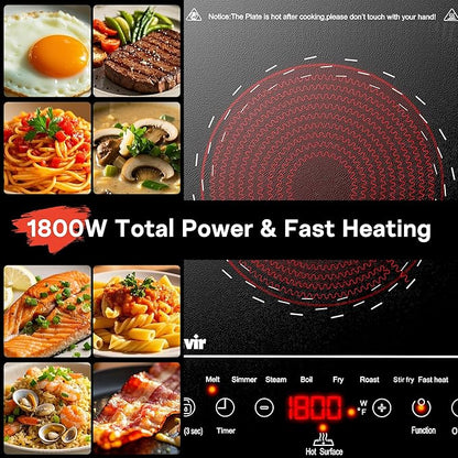 Single Burner Electric Cooktop, Portable Electric Stove One Burner, 1800W Ceramic Cooktop with Touch Control, Child Safety Lock, 4 Hour Timer, Overheat Protection, 110V - 120V Plug in