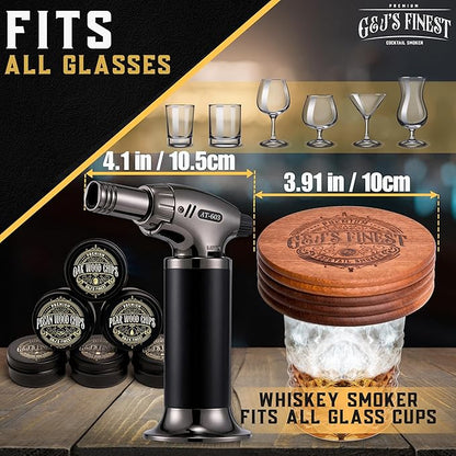 Whiskey Smoker Kit with 3-Flame Torch - 6 Wood Chips & Gift Box for Smoking Drinks| Cocktail Smoker Kit| Bourbon Smoker Kit| Old Fashioned Smoker Kit | Whiskey Gift for Men (No Butane Incl.)