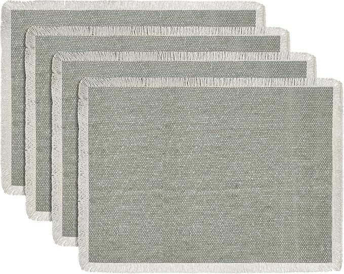 Hausattire Cotton Frayed Placemats Set of 4 Dining Table 13x19 Inch | Rustic Farmhouse Boho Washable Easter Placemat for Outdoor Parties BBQ's Wedding, Special Occasions, Nubby Cotton - Grey