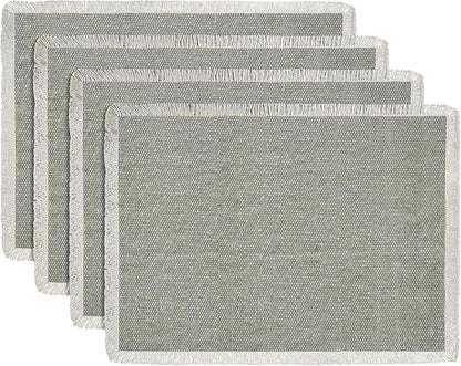 Hausattire Cotton Frayed Placemats Set of 4 Dining Table 13x19 Inch | Rustic Farmhouse Boho Washable Easter Placemat for Outdoor Parties BBQ's Wedding, Special Occasions, Nubby Cotton - Grey