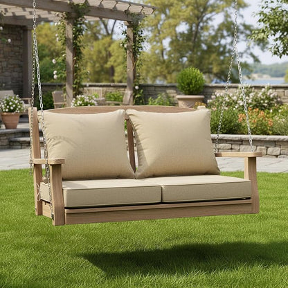 Summsun Outdoor Chair Cushions Set of 2, Faux Linen Patio Furniture Cushions, Water Resistant Backrest and Seat Cushion Set with Ties, Removable Cover, Non-Slip Bottom, 19 x 19 Inch, Nature
