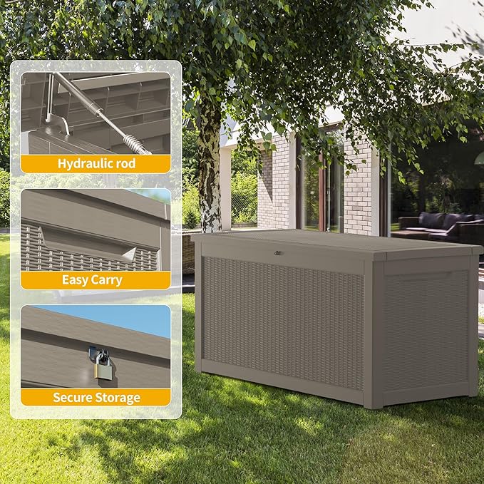 Outdoor Storage Box 320GAL Waterproof Resin Deck Box,UV-Resistant Lockable Delivery Bin for Garden Tools,Large Patio Outside Cushions,Pool Accessories Supplies,Chest,Furniture,Package,Grey