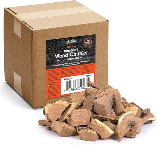 Camerons Products Smoking Wood Chunks- (Alder) Kiln Dried BBQ Large Cut Chips- All Natural Barbecue Smoker Chunks- 5 Pound Bag