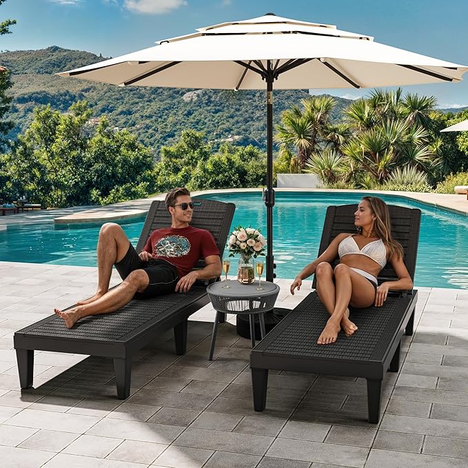 YITAHOME Outdoor Chaise Lounge Chair, Plastic Pool Chaise Lounge with 5-Position Backrest, Easy Assembly & Waterproof for Patio & Poolside, Black