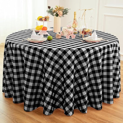 Waterproof Plaid Tablecloth Fabric - Round 108 Inch Classic Gingham Checker Table Cloth for Indoor/Outdoor Use - Buffalo Table Cover for Picnics, BBQs, and Parties
