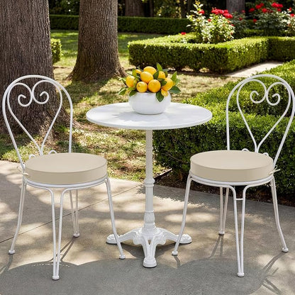 Summsun Outdoor Bistro Chair Cushions Set of 2, 15" D x 3" H Round Chair Cushions Waterproof and Fade Resistant Chair Cushion Pads with Non-Slip Ties and Removable Covers for Garden, Cream