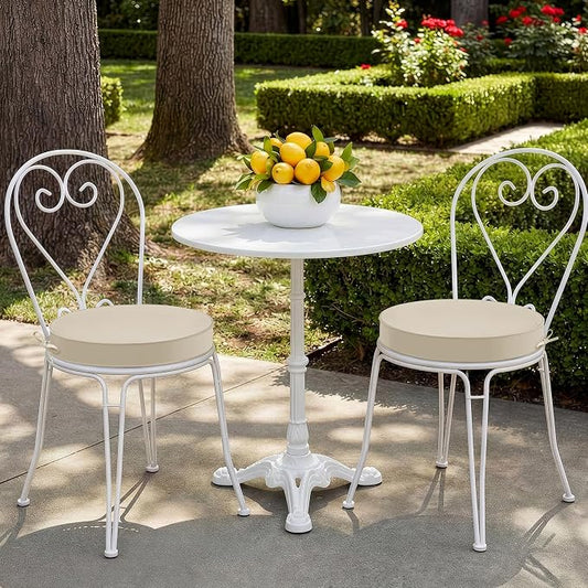Summsun Outdoor Bistro Chair Cushions Set of 2, 15" D x 3" H Round Chair Cushions Waterproof and Fade Resistant Chair Cushion Pads with Non-Slip Ties and Removable Covers for Garden, Cream
