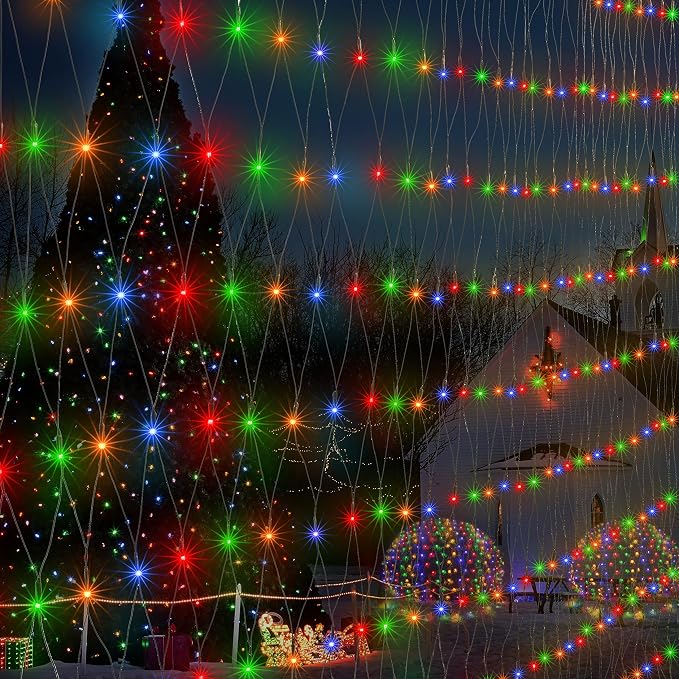Pooqla Colorful Net Lights, 21x 5ft Christmas Lights Outdoor Green Wire | 360 LED Large Net Mesh Lights Plug in, 8 Modes Waterproof Connectable Multicolor Bushes Lights for Christmas Hedge Yard Decor