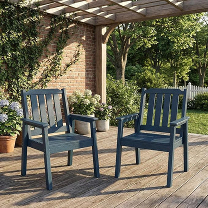 Garvee Outdoor Patio Dining Chairs Set of 2, Outdoor HDPE Garden Dining Chairs, Sturdy Frame, Waterproof, All-Weather for Backyard, Poolside, Porch, Deck, Navy Blue