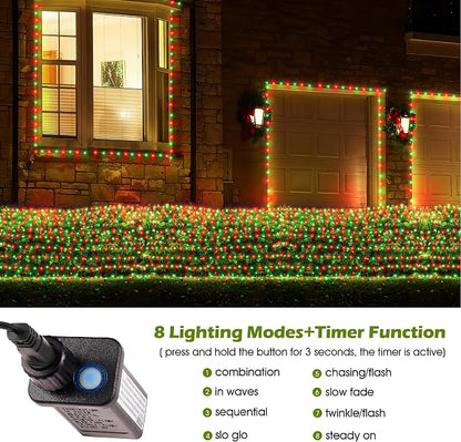 BlcTec Outdoor Christmas Lights 360 LED 9.8ft x 6.6ft Christmas Net Lights with 8 Modes, UL Certified, Timer, Connectable, Waterproof for Bushes, Shrubs, Yard Outdoor Xmas Decorations, Red Green