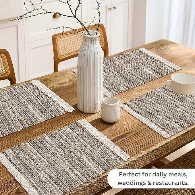 Hausattire Woven Table Placemats Set of 4 - Olive Green Christmas Jute Outdoor Table Mats for Kitchen Dining Decoration |Heat Resistant Farmhouse Dinner Spring Easter Placemat |13x19 Inch