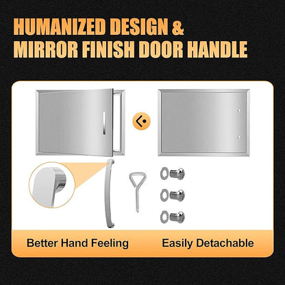 Outdoor Kitchen Doors 27W x 20H Inch, Single BBQ Access Door 304 Stainless Steel for Outdoor Kitchen Cabinet Grill Station or BBQ Island