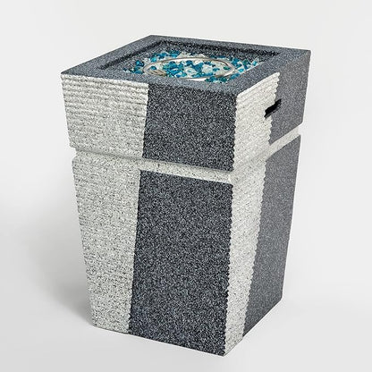 KEIKI 20 Inch Concrete Fire Column, Square Propane Gas Fire Pit with Stone Texture, 40000 BTU Outdoor Heating for Backyard Patio