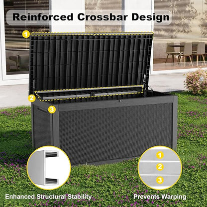 PatioZen 320 Gallon Large Resin Deck Box, Lockable Outdoor Storage Box for Patio Cushions Storage Furniture,Garden Tools, Pool Supplies, Weatherproof and UV Resistant (Black)