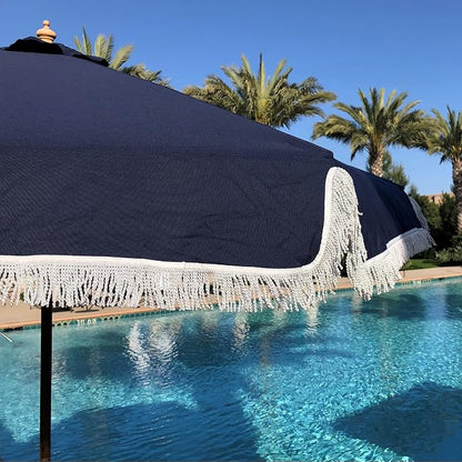 FORMOSA 9ft 6 Rib Market Premium Patio Umbrella Replacement Canopy - 300D UV Protective and Water Resistant Patio Canopy - Umbrella Replacement Cover (CANOPY ONLY) (Navy Fringe Olefin)