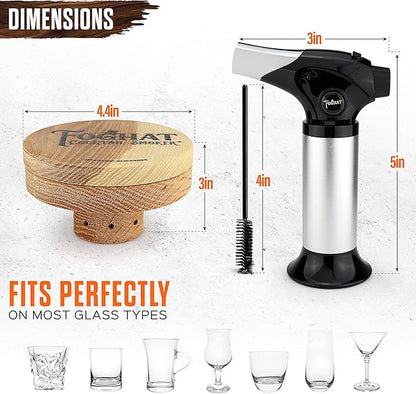 Foghat Cocktail Smoker Kit - Bourbon Barrel Oak Fuel Wood Shavings & Smoking Torch (No Butane) - Infuse Cocktails, Whiskey, Cheese & Meats