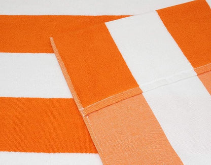 COTTON CRAFT Pool Lounge Chair Cover - 2 Pack - Chaise Beach Picnic Spa Towel - Cabana Stripe - Soft Premium Ringspun Terry Cotton - Oversized - 32 inch wide x 82 inch long with 7 inch Pocket – Orange