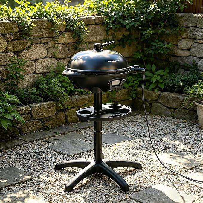 Electric Grill, Techwood 2-in-1 Portable Indoor/Outdoor Grill, 1750W Removable Stand Grill with Nonstick Plate, Electric Griddle for Camping, Patio & Backyard, Stand/Tabletop Options for Cookouts