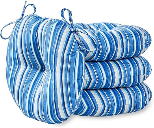 Greendale Home Fashions Steel Blue Stripe Outdoor 15-inch Bistro Seat Cushion, Set of 4