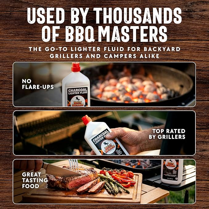 Charcoal Lighter Fluid (1 Quart) - Clean Burning, Low Odor & Fast Lighting Lighter Fuel - Perfect Fire Starter Fluid for Outdoor BBQ, Grilling, Camping, Charcoal & Wood Fires by Billy Buckskin
