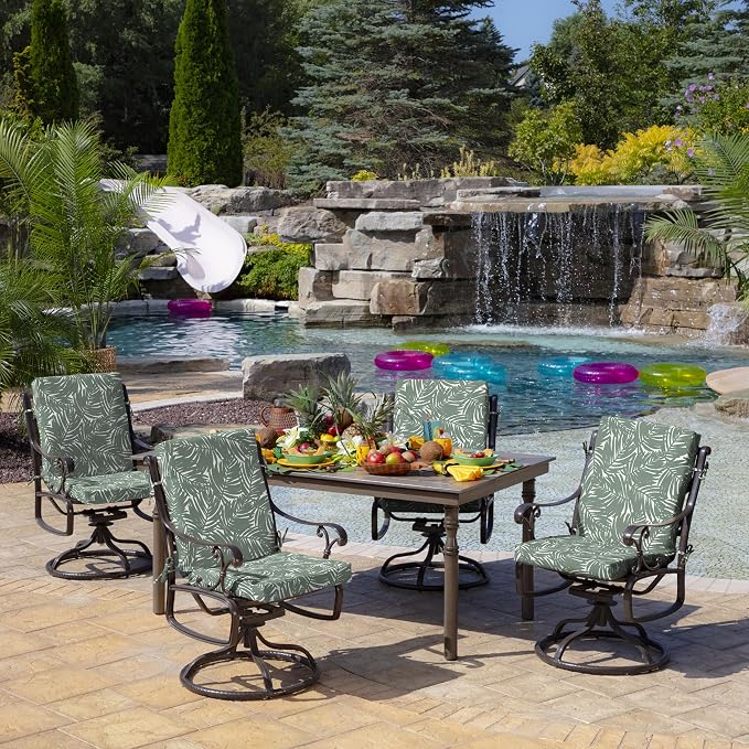 Arden Outdoor Dining Chair Cushion, 2-Pack, 20x44, Sage Palm | Rain-Proof Seat Pad, Fade-Resistant, Mold and Mildew Resistant