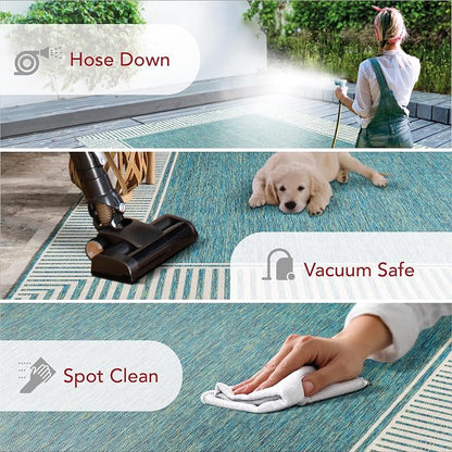 nuLOOM Asha Teal Bordered Power Loomed Indoor/Outdoor Area Rug, 8' x 10'