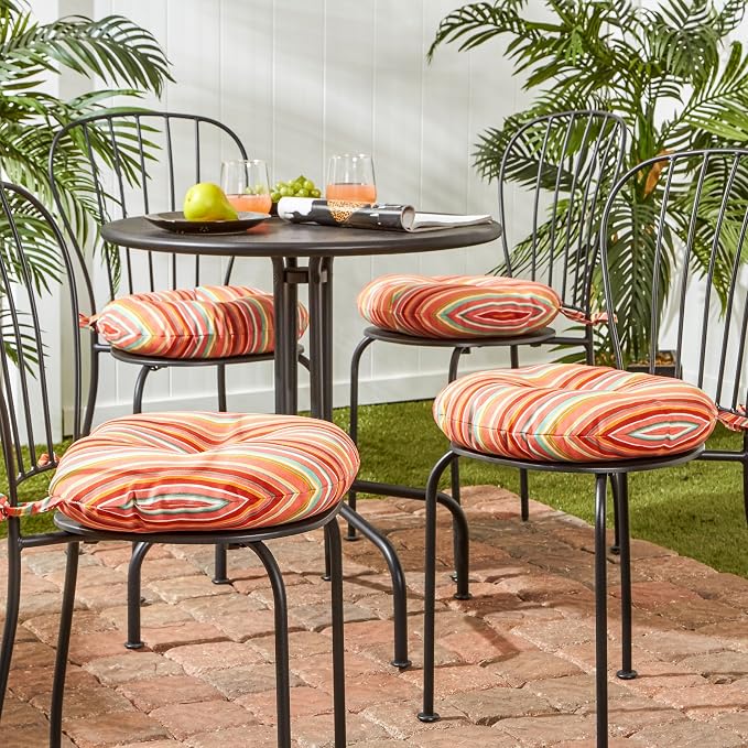 Greendale Home Fashions Coral Stripe Outdoor 15-inch Bistro Seat Cushion, Set of 4