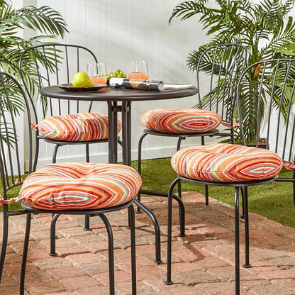 Greendale Home Fashions Coral Stripe Outdoor 15-inch Bistro Seat Cushion, Set of 4