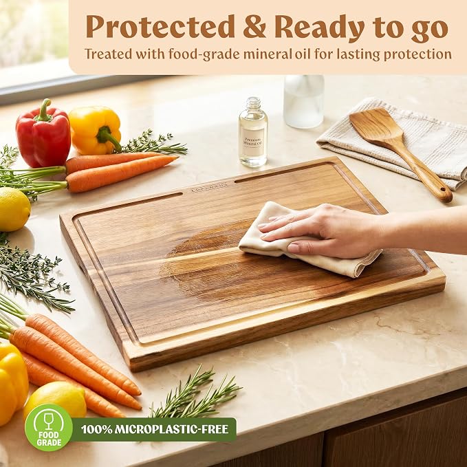 Acacia Wood Cutting Boards for Kitchen Set of 3, Juice Groove | Non Toxic Wooden Chopping Boards, Knife Friendly, Large Kitchen Boards for Meat, Cheese, Charcuterie & Serving