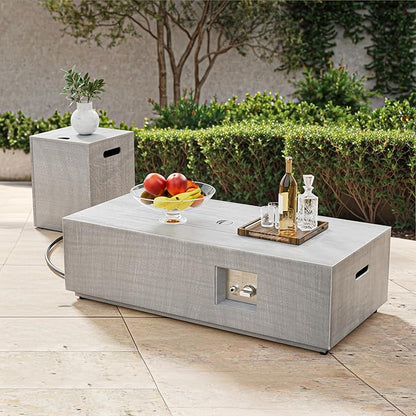 SUNPEAK 42" Rectangular Propane Fire Pit table, 50,000 BTU Fireplace Table with Wind Guard Glass, Lid, Rocks and Cover, Outdoor Fire Pit for Deck or Patio, Fogata para Patio (Light Grey, 42" Standard)