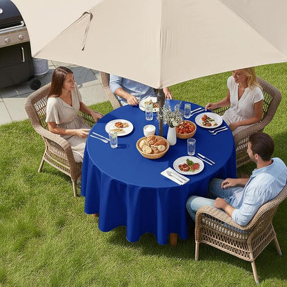 LUSHVIDA Round Outdoor Tablecloth with Umbrella Hole 70 Inch Blue | Washable Waterproof Zipper Table Cloth Cover Spill Proof Wrinkle Free for Patio Spring Summer Picnic BBQS