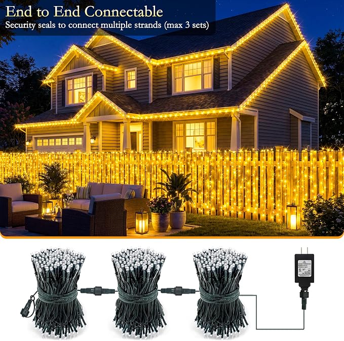 66FT 200 LED Warm White Fairy Lights, Dark Green Wire 8 Modes Timer, IP44 Waterproof Outdoor Indoor String Lights for Patio Garden Backyard Bedroom Classroom Weeding Christmas Decor