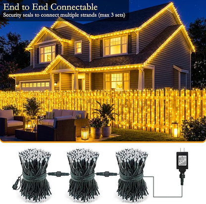 66FT 200 LED Warm White Fairy Lights, Dark Green Wire 8 Modes Timer, IP44 Waterproof Outdoor Indoor String Lights for Patio Garden Backyard Bedroom Classroom Weeding Christmas Decor