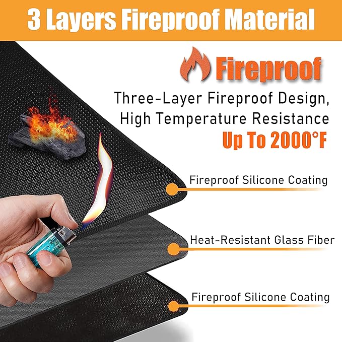 Grill Mats for Outdoor Grills - Fireproof Grill Matt for Outdoor Deck Protector for Gas, Charcoal Grills, Oil-proof Griddle Accessories Compatible with Blackstone, Weber, Royal Gourmet, 65 x 36 in